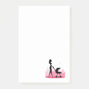 Modische Mommy Pushing Baby Carriage Post-it Klebezettel