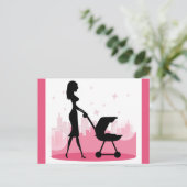 Modische Mommy Pushing Baby Carriage Postkarte (Stehend Vorderseite)