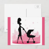 Modische Mommy Pushing Baby Carriage Postkarte (Vorne/Hinten)