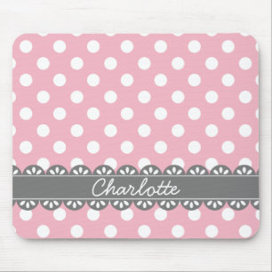 Modische Pink Polka Dots und Gray Lace Mousepad