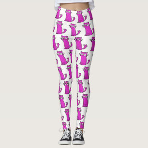 Modische Pink-und weißelustige Katze Leggings