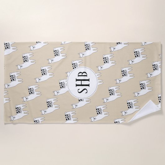 Modische Schwarz-u. Lama-Skizze mit Initialen Strandtuch (Vorderseite)