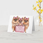 Modische Spitz Hunde rosa Purpur Karte (Gelbe Blume)