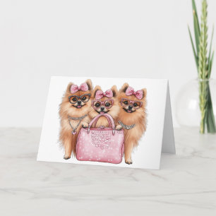 Modische Spitz Hunde rosa Purpur Karte
