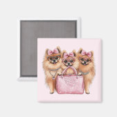 Modische Spitz Hunde rosa Purpur Magnet (Vorderseite/Rückseite)