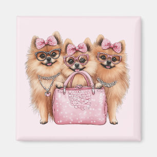 Modische Spitz Hunde rosa Purpur Magnet