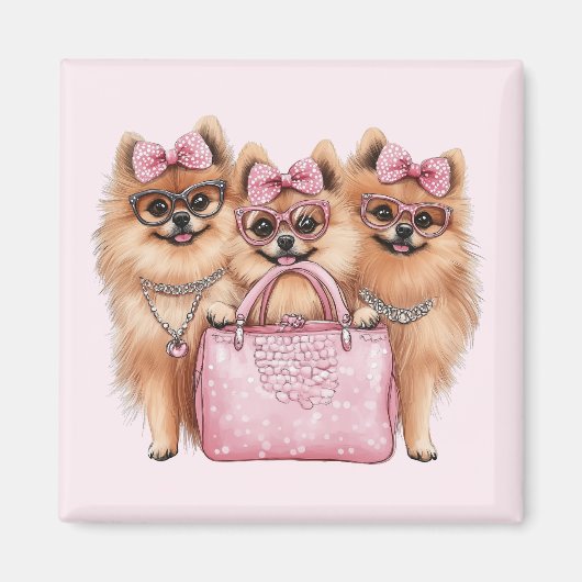Modische Spitz Hunde rosa Purpur Magnet (Vorne)