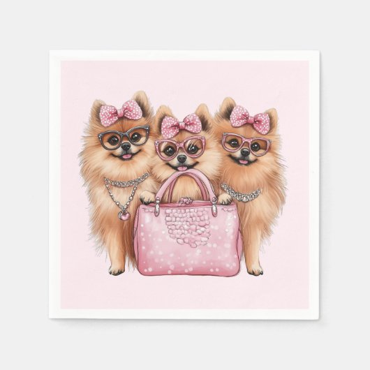 Modische Spitz Hunde rosa Purpur Serviette (Vorderseite)