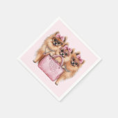 Modische Spitz Hunde rosa Purpur Serviette (Ecke)