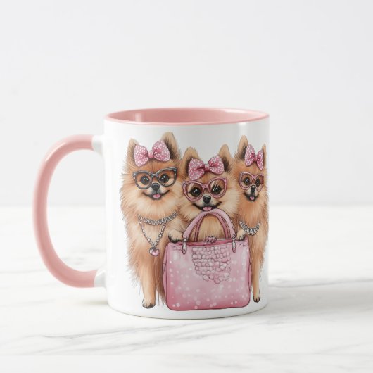 Modische Spitz Hunde rosa Purpur Tasse (Links)