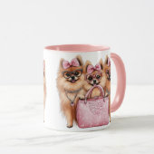 Modische Spitz Hunde rosa Purpur Tasse (VorderseiteRechts)