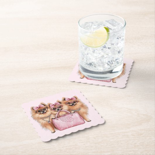 Modische Spitz Hunde rosa Purpur Untersetzer (Vor Ort)