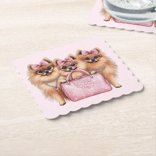 Modische Spitz Hunde rosa Purpur Untersetzer (angewinkelt)
