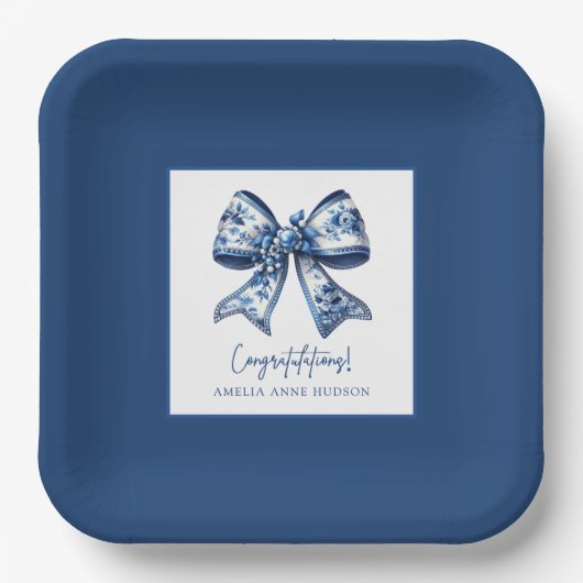 Modische stilvolle blaue Abschlussfeier Pappteller (Vorderseite)