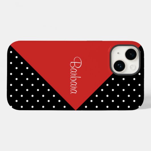 Modische Tomatenroter, schwarze und weiße Polka-Pu Case-Mate iPhone Hülle (Rückseite (Horizontal))