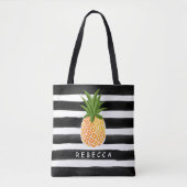 Modische tropische Ananas Schwarz-weiße Streifen Tasche (Vorderseite)