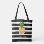 Modische tropische Ananas Schwarz-weiße Streifen Tasche (Rückseite)