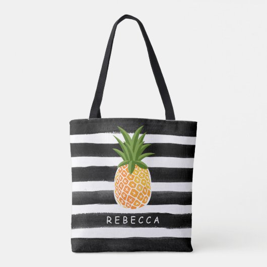 Modische tropische Ananas Schwarz-weiße Streifen Tasche (Rückseite)