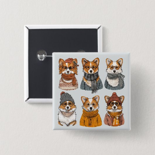 Modische Welsh Corgi Hunde Button (Vorne & Hinten)