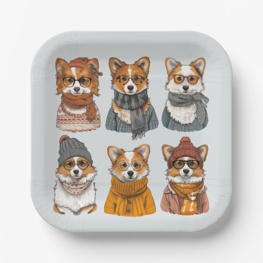 Modische Welsh Corgi Hunde Pappteller (Vorderseite)
