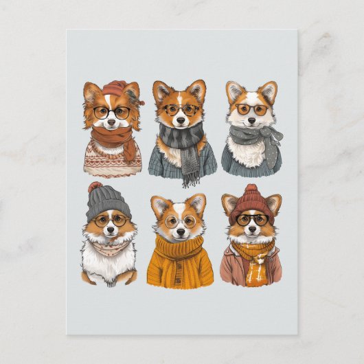 Modische Welsh Corgi Hunde Postkarte (Vorderseite)