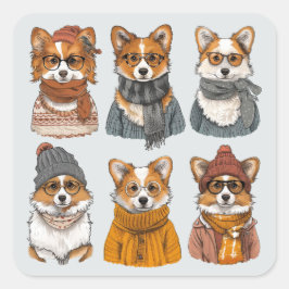 Modische Welsh Corgi Hunde Quadratischer Aufkleber