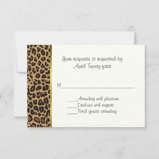 Modische Wild Jaguar Pattern Wedding RSVP Card Karte (Vorderseite)
