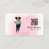 Modischer Afro Fitness Instructor Girl QR Code Visitenkarte (Vorderseite)