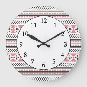 Modischer aztekischer Stammes- Druck-geometrisches Große Wanduhr