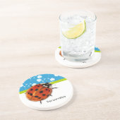 Modischer blauer Blumenmarienkäfer mit Namen Sandstein Untersetzer (Seite)