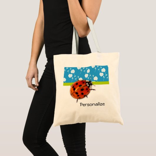 Modischer blauer Blumenmarienkäfer mit Namen Tragetasche (Vorderseite (Produkt))