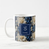 Modischer blauer Elfenbein-Blumen personalisierter Kaffeetasse (Links)