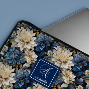 Modischer blauer und elfenbeinfarbener Blumen Lapt Laptopschutzhülle