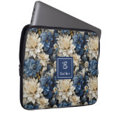Modischer blauer und elfenbeinfarbener Blumen Lapt Laptopschutzhülle (Vorne Rechts)