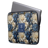Modischer blauer und elfenbeinfarbener Blumen Lapt Laptopschutzhülle (Vorderseite Links)