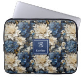 Modischer blauer und elfenbeinfarbener Blumen Lapt Laptopschutzhülle (Vorderseite)