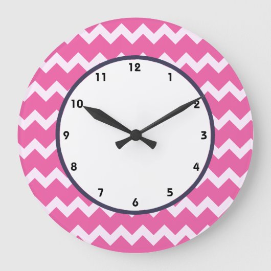 modischer Chevron-Keramik-Weiß-Retro-Takt pink Große Wanduhr (Vorderseite)