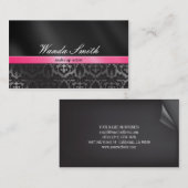 Modischer Damast rosa und schwarze Visitenkarte 2 (Vorne/Hinten)