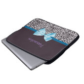 Modischer Leopard-Druck und blaues Band mit Namen Laptopschutzhülle (Vorne Knopf)