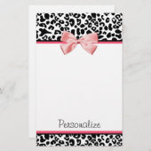 Modischer Leopard-Druck und rosa Band mit Namen Briefpapier (Vorne/Hinten)