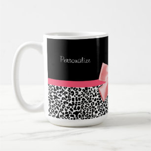 Modischer Leopard-Druck und rosa Band mit Namen Kaffeetasse