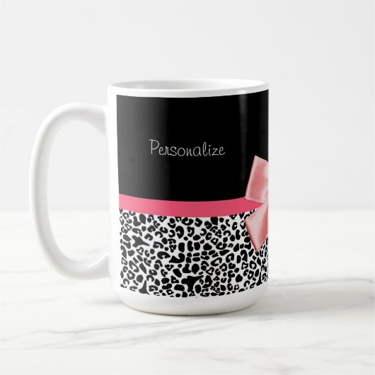 Modischer Leopard-Druck und rosa Band mit Namen Kaffeetasse (Links)