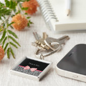 Modischer Leopard-Druck und rosa Band mit Namen Schlüsselanhänger (Seite)