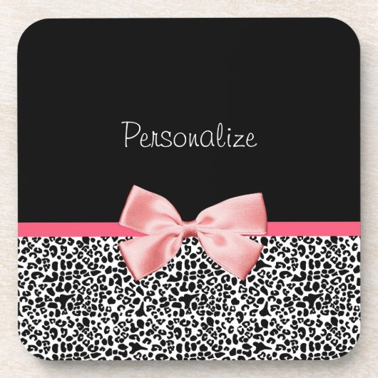 Modischer Leopard-Druck und rosa Band mit Namen Untersetzer (Vorderseite)