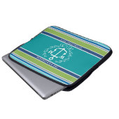 Modischer Monogramm-Anker-Lorbeer-Kranz Stripes Laptopschutzhülle (Vorne Knopf)