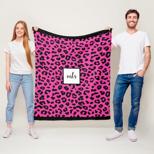 Modischer Pink-Leopard-Tierdruck-Monogramm Fleecedecke (Beispiel)