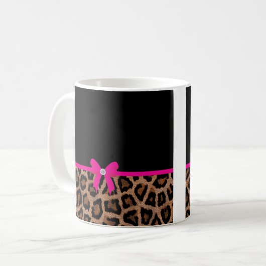 Modischer Pink-und Schwarz-Leopard-Bogen Kaffeetasse (Vorderseite Links)