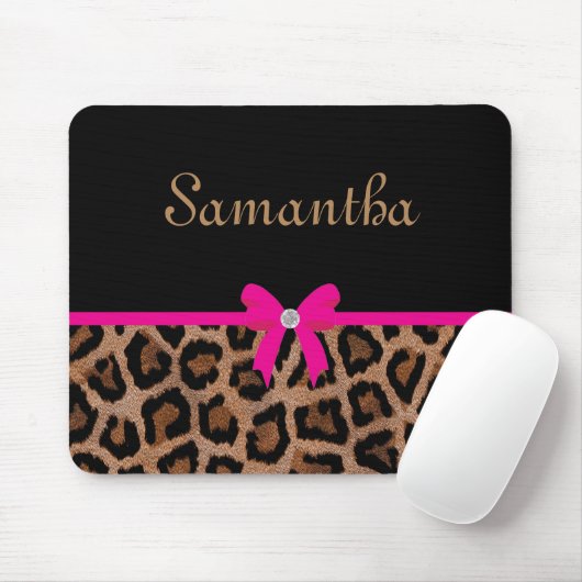 Modischer Pink-und Schwarz-Leopard-Bogen Mousepad (Mit Mouse)