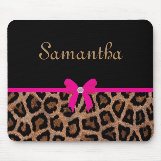 Modischer Pink-und Schwarz-Leopard-Bogen Mousepad (Vorne)