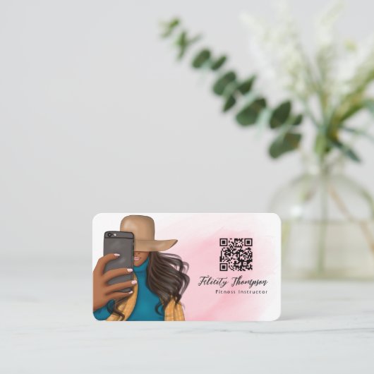 Modischer QR-Code für Selfie Girl Visitenkarte (Stehend Vorderseite)